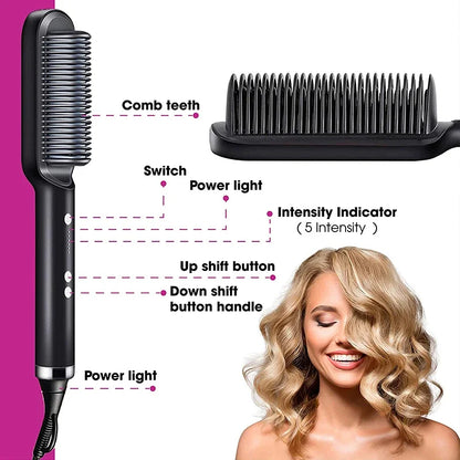 3-in-1 Straightening Comb Heated Hair Brush,Hair Straightener Brush Negative Ion Styling