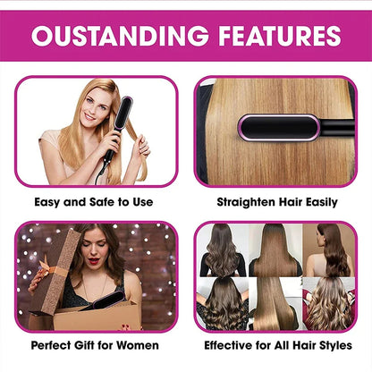 3-in-1 Straightening Comb Heated Hair Brush,Hair Straightener Brush Negative Ion Styling