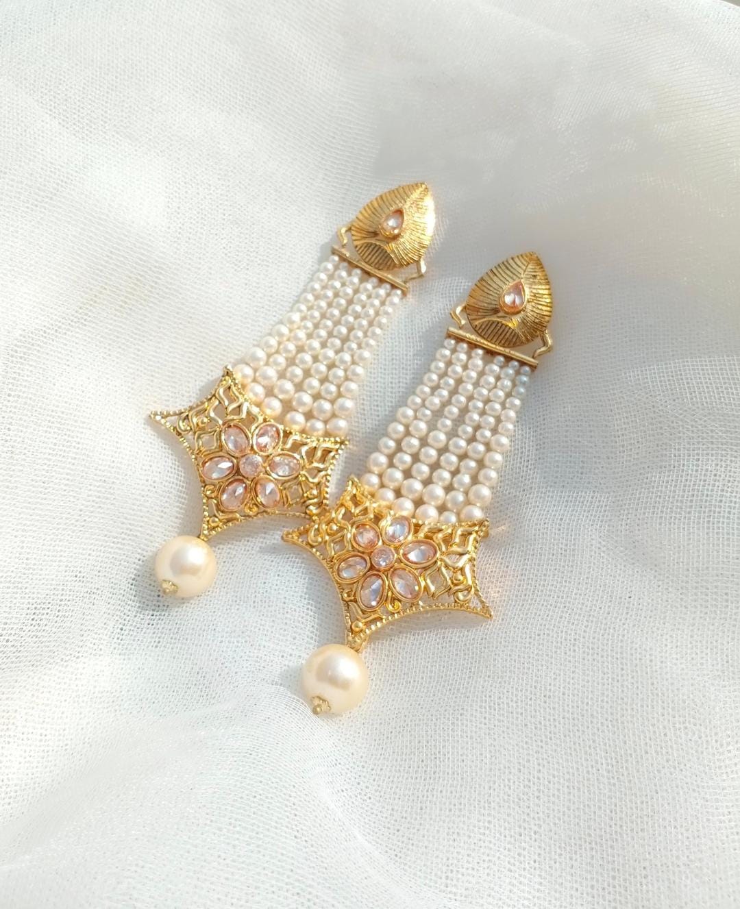 Fancy Gold Plated Earrings with Artificial Stones - 1 Pair