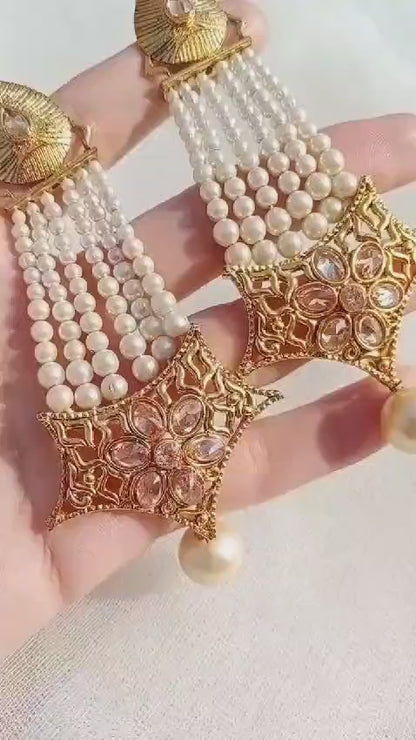 Fancy Gold Plated Earrings with Artificial Stones - 1 Pair